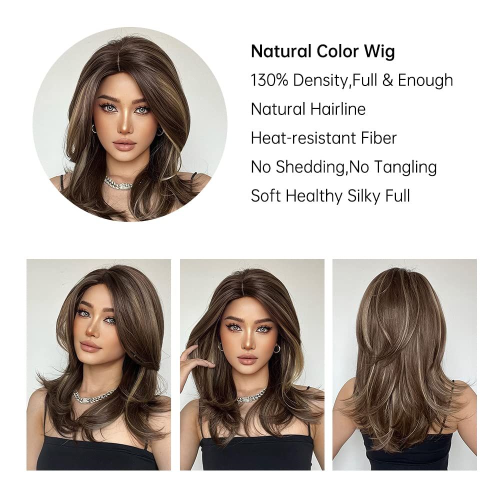 Brown Wigs for Women Light Brown Highlights Blonde Wig Natural Shoulder Length Layered Synthetic Wig for Daily Use โ image 4