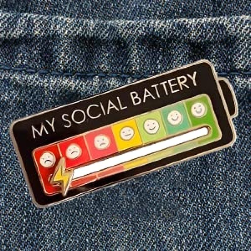 Funny Enamel Pin - My Social Battery Creative Lapel Pin Move to The Mood As You which are long-lasting, and scratch-resistant — image 3