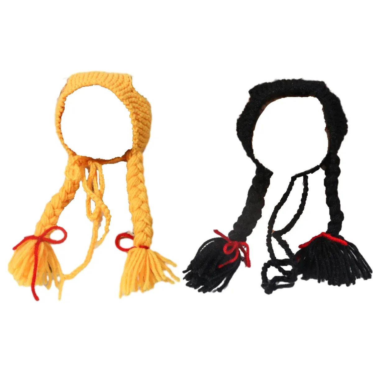 Cat Headwear Handmade Braid Hat Cat Wig Hat Cat Hair Accessory Pet Decoration - Black — image 3