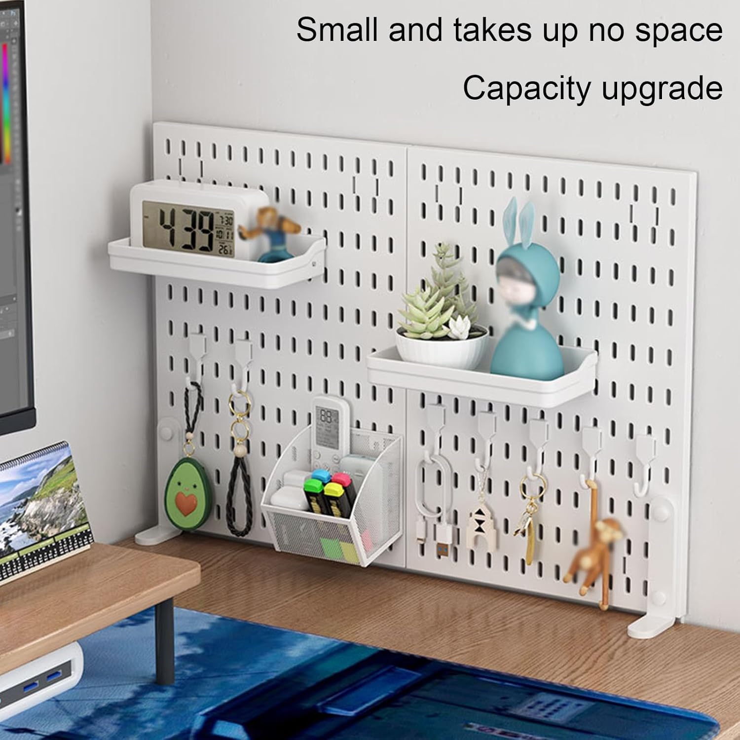 CARLA HOME 2 Pack Desk Pegboard Organizer Kit with Hooks, Tray & Mount Ideal for Office, Gaming Setup & Home Workspace Organization (White) — image 5