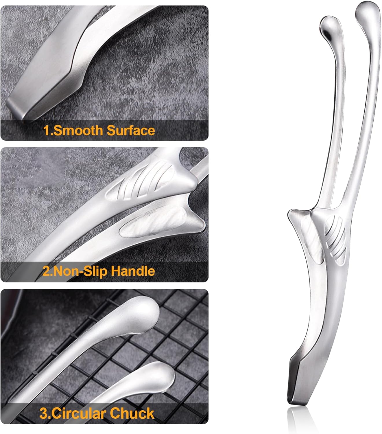 2 Pack Stainless Steel Tongs 29cm Long Handle for BBQ and Kitchen Use Silver — image 3
