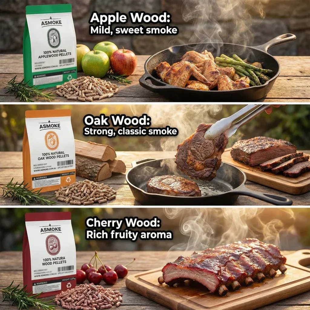 ASMOKE 4-Piece Premium Wood Pellet Variety Pack - Apple, Cherry & 2xOak (4 × 2.27kg Bags) — image 2