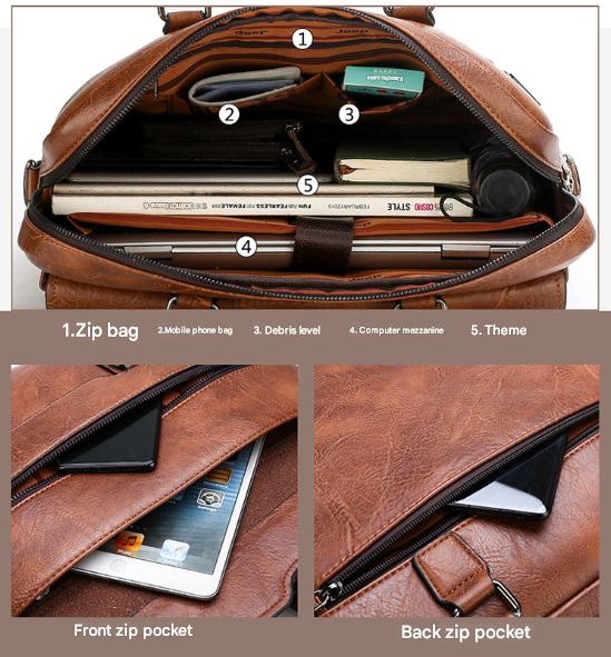 Coffee Men's PU Leather Briefcase - Vintage Style Laptop Messenger Bag, Crossbody Satchel for Business & Casual โ image 4