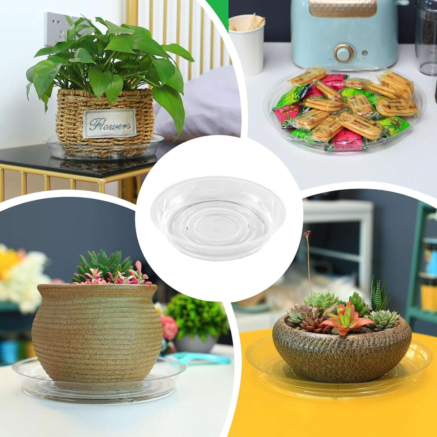 20 Pack 6 Inch Plant Saucers Clear Plastic Plant Saucer Drip Trays Small Plant Plate Dish for Indoor Flower Pots and Planters, Bulk — image 5