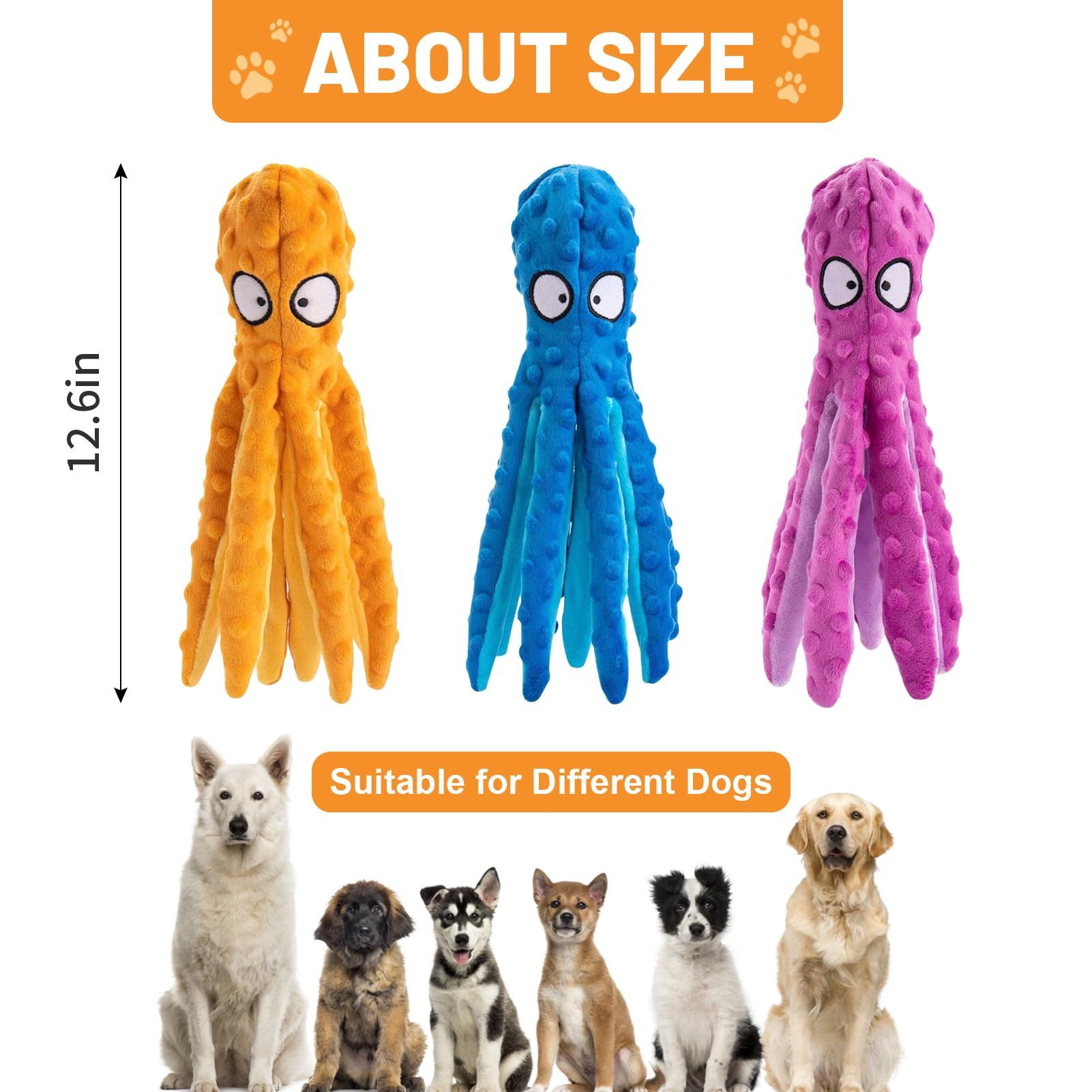 Squeaky Dog Toys, Octopus Toys for Aggressive Chewers, Tough No Stuffing Plush Large Dogs, Crinkle Interactive Puppy (3pcs) โ image 5