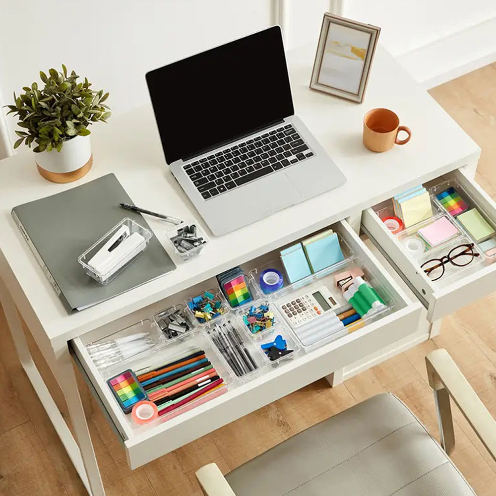 7PCS Pink Transparent Stackable Organizer Set - 4-Size Versatile Desktop & Drawer Divider — image 3