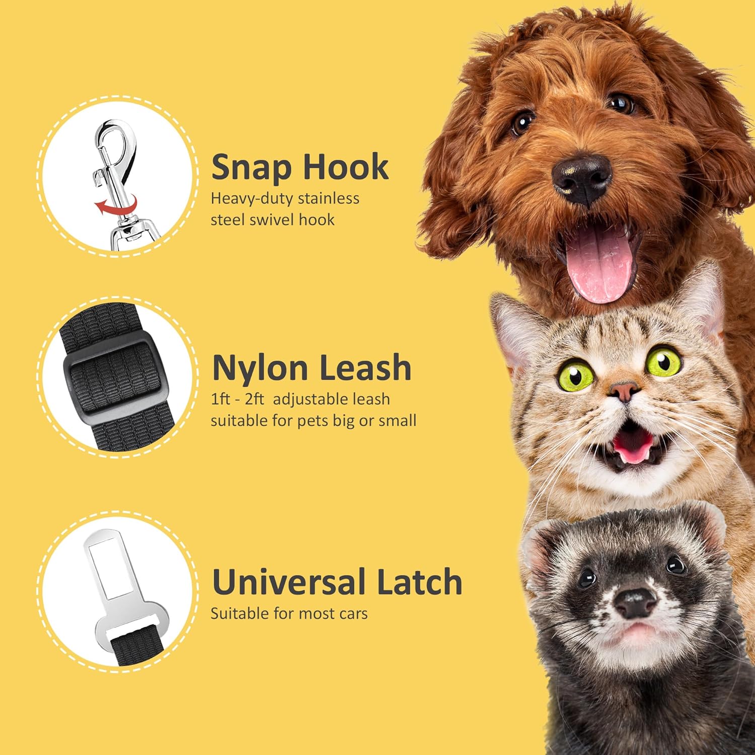 Dog Seat Belt for Car, Adjustable Nylon Pet Seatbelt, Supports All Cars, Dog Car Leash Seat Belt, Seatbelt for Dogs, Cats & Ferrets Travel Harness β image 4