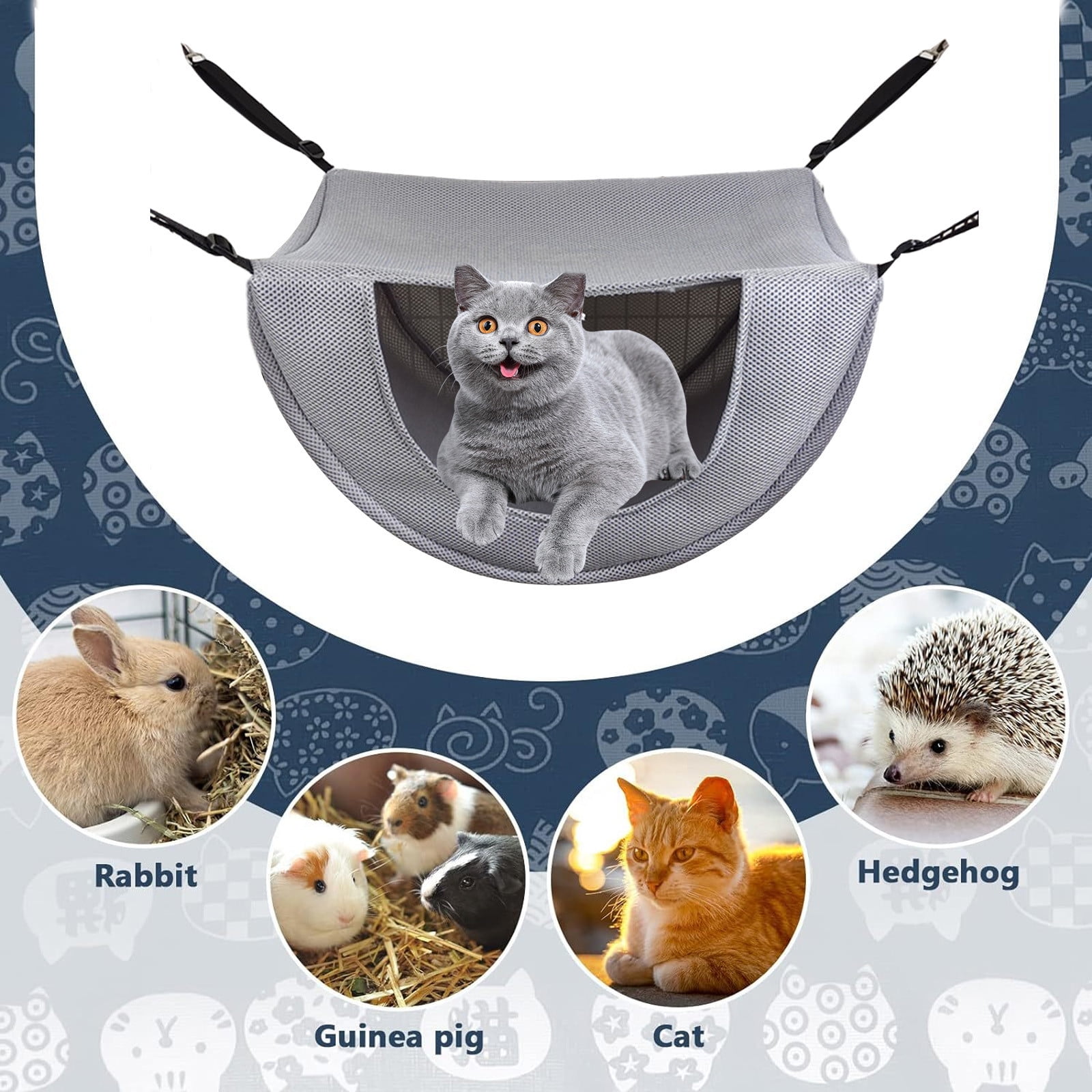 Cat Cage Hammock, Hanging Soft Pet Bed, Summer Breathable Pet Cage Hammock with Adjustable Straps, for Indoor Kitten Puppy Rabbit or Small Pet Gray β image 4