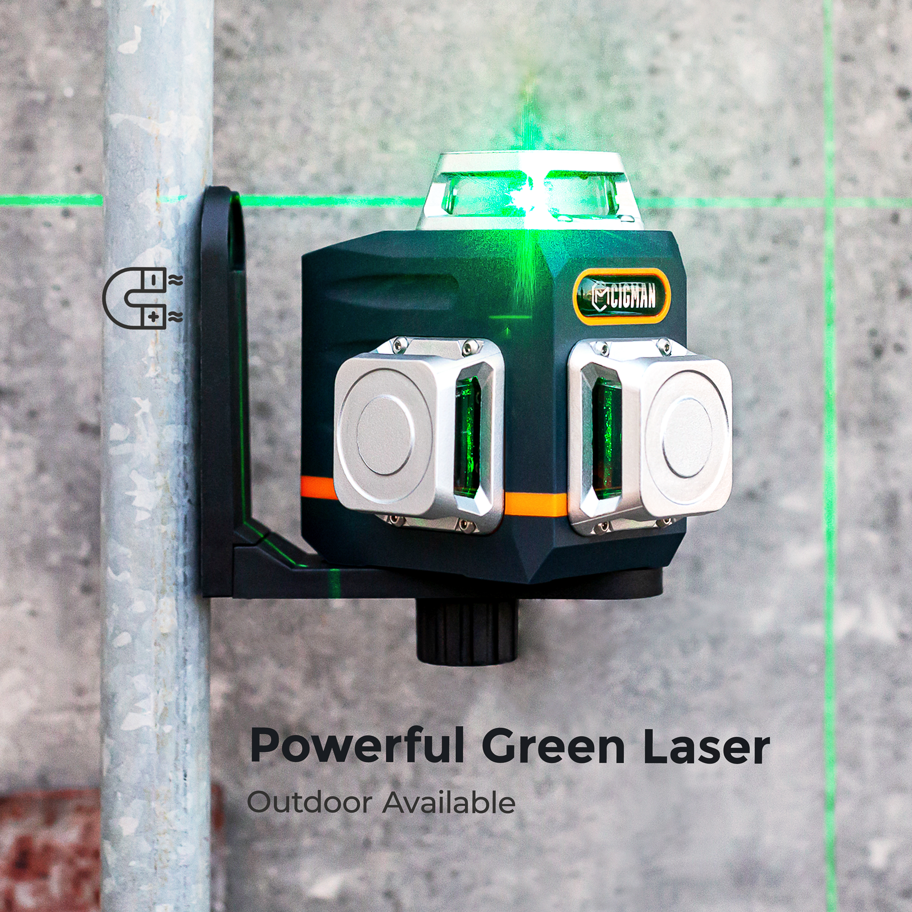 CIGMAN Laser Level Self Leveling 3x360° 3D Green Cross Line for Construction and Picture Hanging, Rechargeable battery, Remote Controller, Magnetic Rotating — image 2