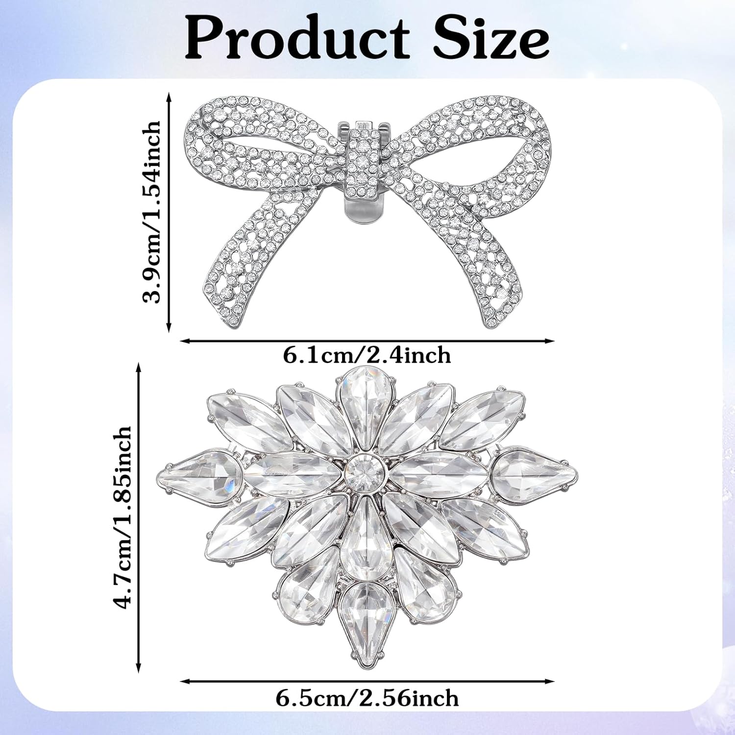 2 Pairs Rhinestone Shoe Clips for Women Dress Shoes, Bow Flower Brilliant Crystal Shoe Decor, DIY Shoes Detachable Buckle Wedding Party Accessories Mother