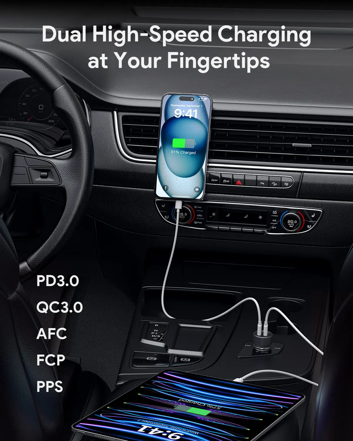 AUKEY 65W Dual-Port USB-C + USB-A Fast Car Charger – CC-Y23 — image 3
