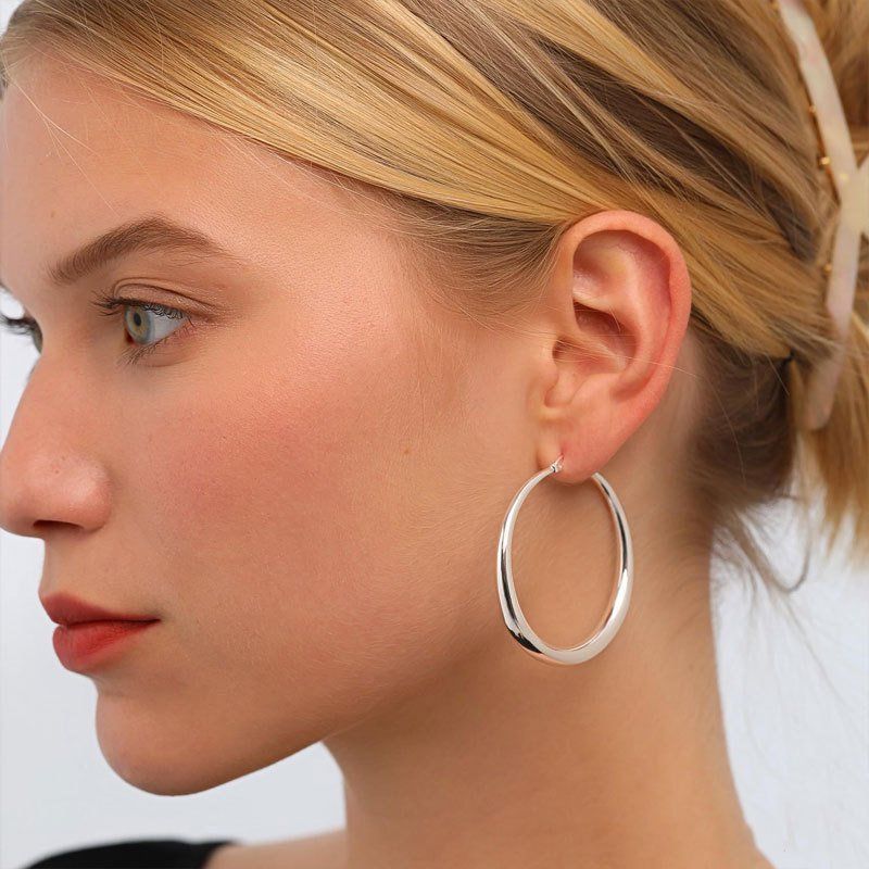 S925 Sterling Silver Hoop Earrings for Women, Lightweight Hypoallergenic Large Silver Hoops, 30 mm — image 2