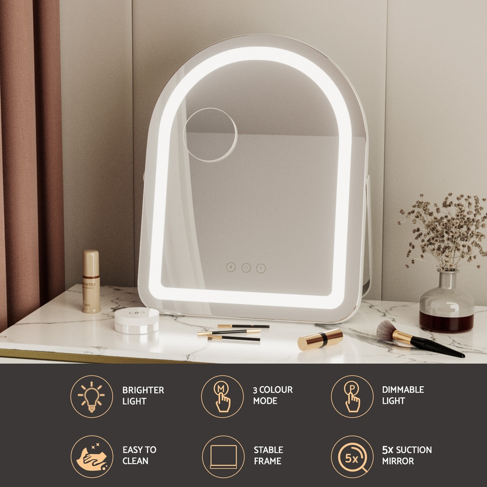 Embellir Makeup Mirror 35x45cm Dressing Vanity LED Stripe Light with 5x Magnification Rotation White Arch โ image 4