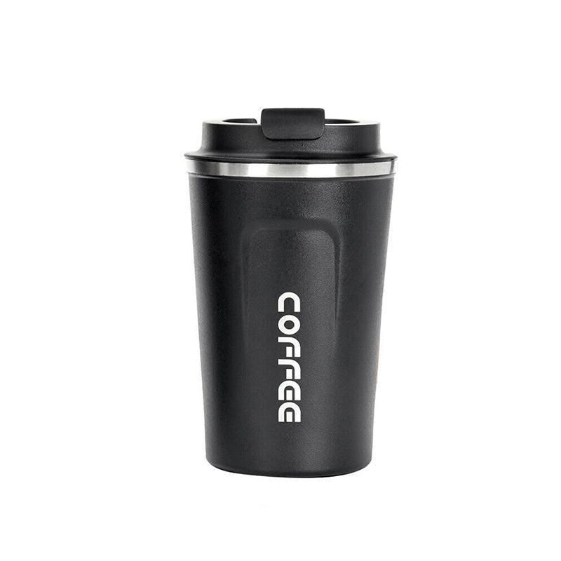 Insulated Coffee Mug Vacuum Travel Cup Thermal Stainless Steel Flask Reusable 380ML - Black