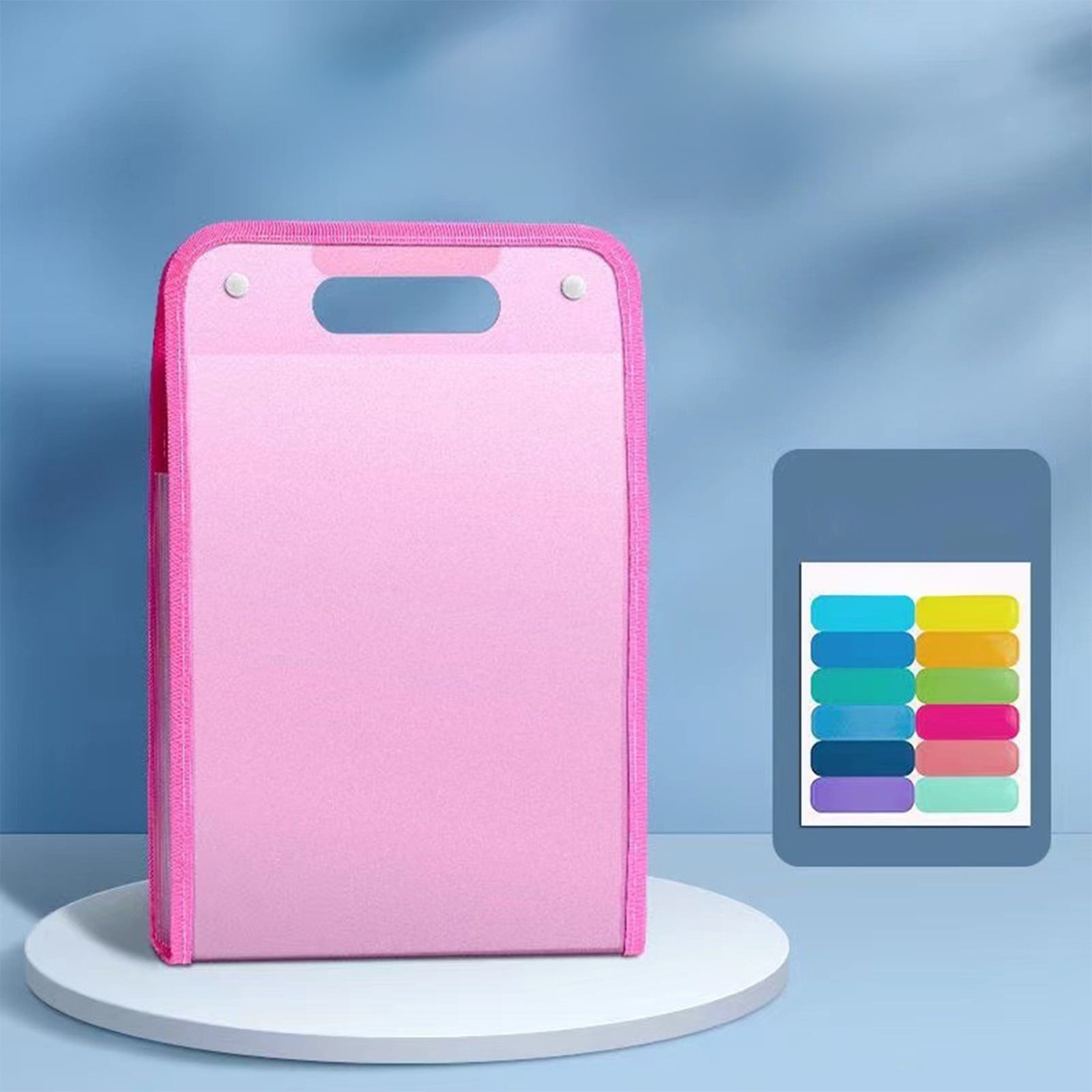 13 Pocket Expanding File Organiser, Portable Vertical A4 Document Folder with Carry Handle and Labels for School, Pink