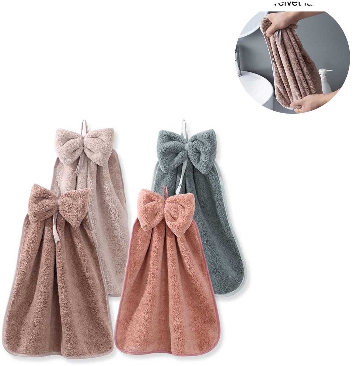 4-Pack Bow-Knot Microfiber Hand Towels, Assorted Hanging Bathroom Towels, 33 x 33 cm