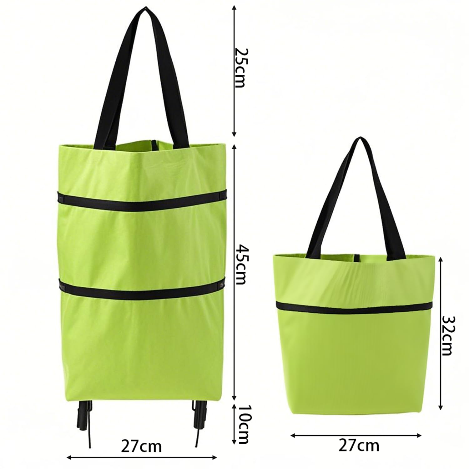 2-in-1 Collapsible Shopping Trolley with Wheels – Foldable Grocery Cart, Reusable Waterproof Oxford Bag for Supermarket, Picnic & Travel (Green) — image 2