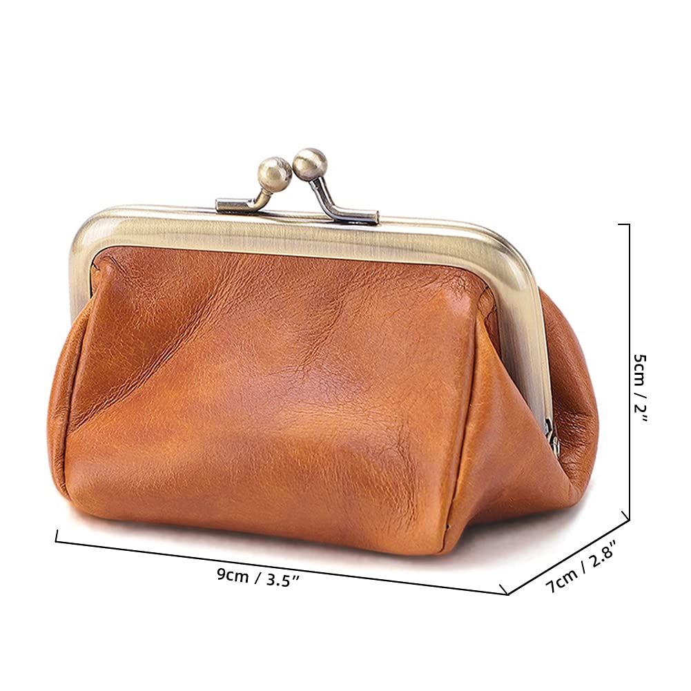 1 pcs Genuine Leather Clutch Bag for Women Wallet Retro Coin Purse Coin Organizer Cute Purse (brown) — image 3