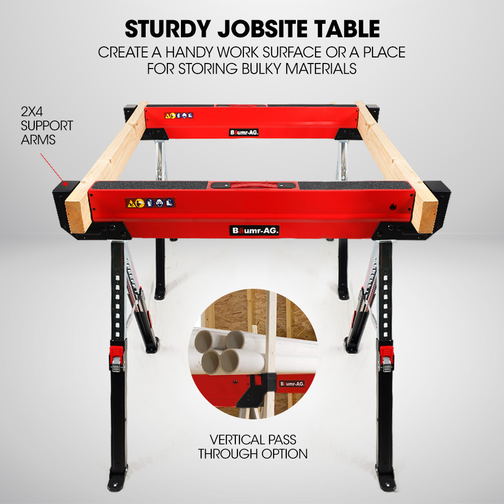 BAUMR-AG 2 x Steel Saw Horse, Folding Height Adjustable Sawhorse, 1180kg Capacity, 2 × 4 Support Arms — image 4