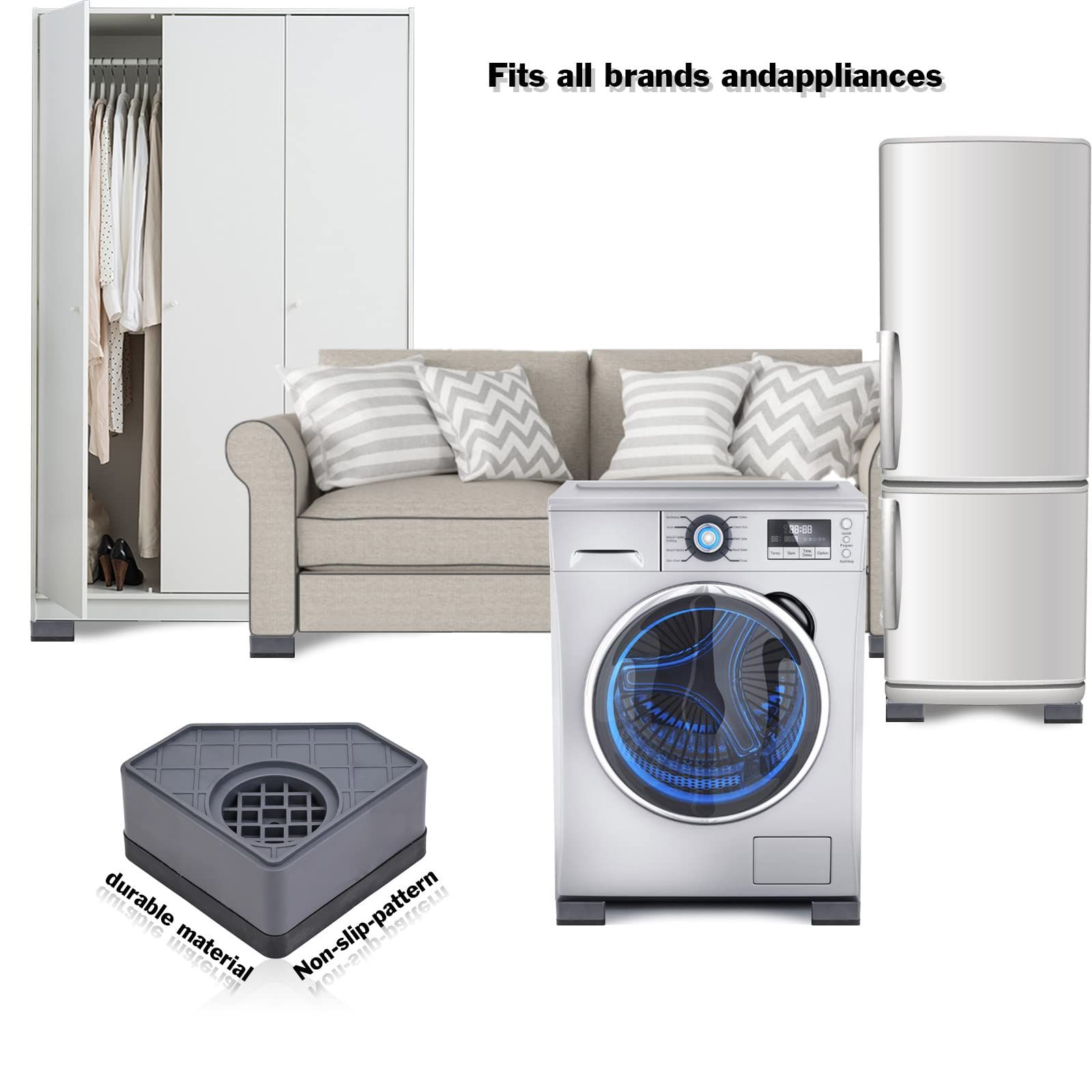Washing Machine Foot Pads, Non Slip Shock and Noise Cancelling Mat for Washer and Dryer Machine Support Protects Set of 4 β image 5