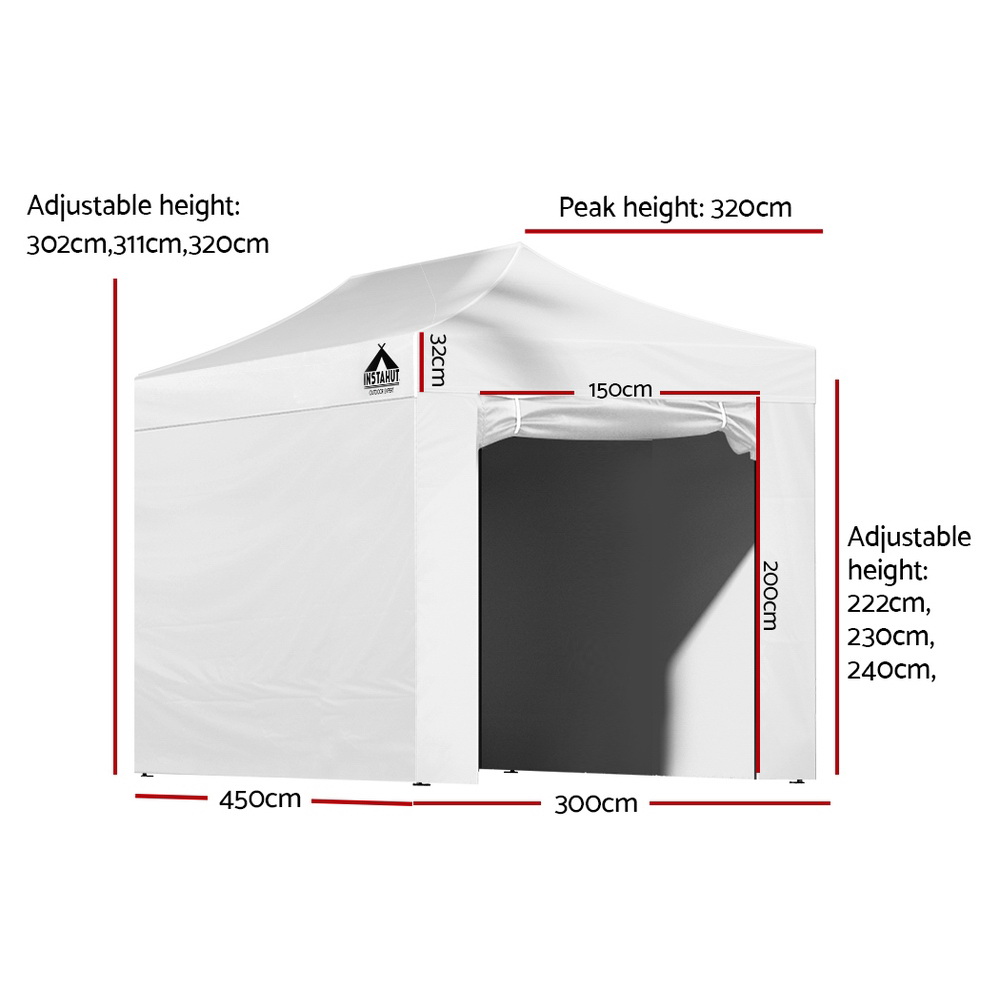 Instahut Gazebo 3x4.5 Pop Up Marquee Folding Tent Wedding Gazebos Camping Outdoor Shade Canopy White โ image 2