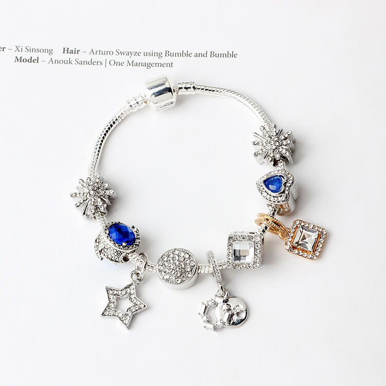 Fashion Charm Bracelet with Snowflake, Crystal, Rhinestone Beads & Hollow Star Zircon Pendant(17cm) โ image 2