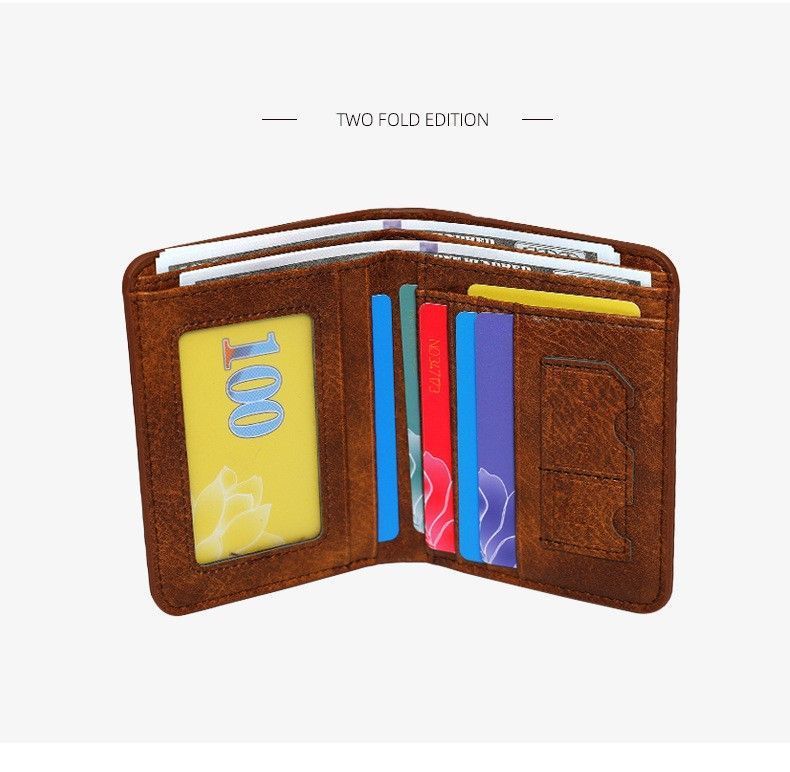 Vintage PU Men Trifold Wallet Slim Short Foldable Credit Card Holder Coin Storage Coffee Suitable for Christmas Gifting — image 6