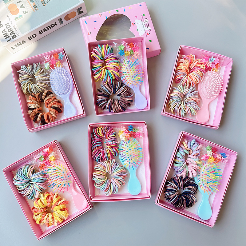 Style 2 Boxed Hair Tie Set with Pink Rubber Bands, Cute Hair Accessories & Mini Comb – Perfect Gift for Girls — image 2