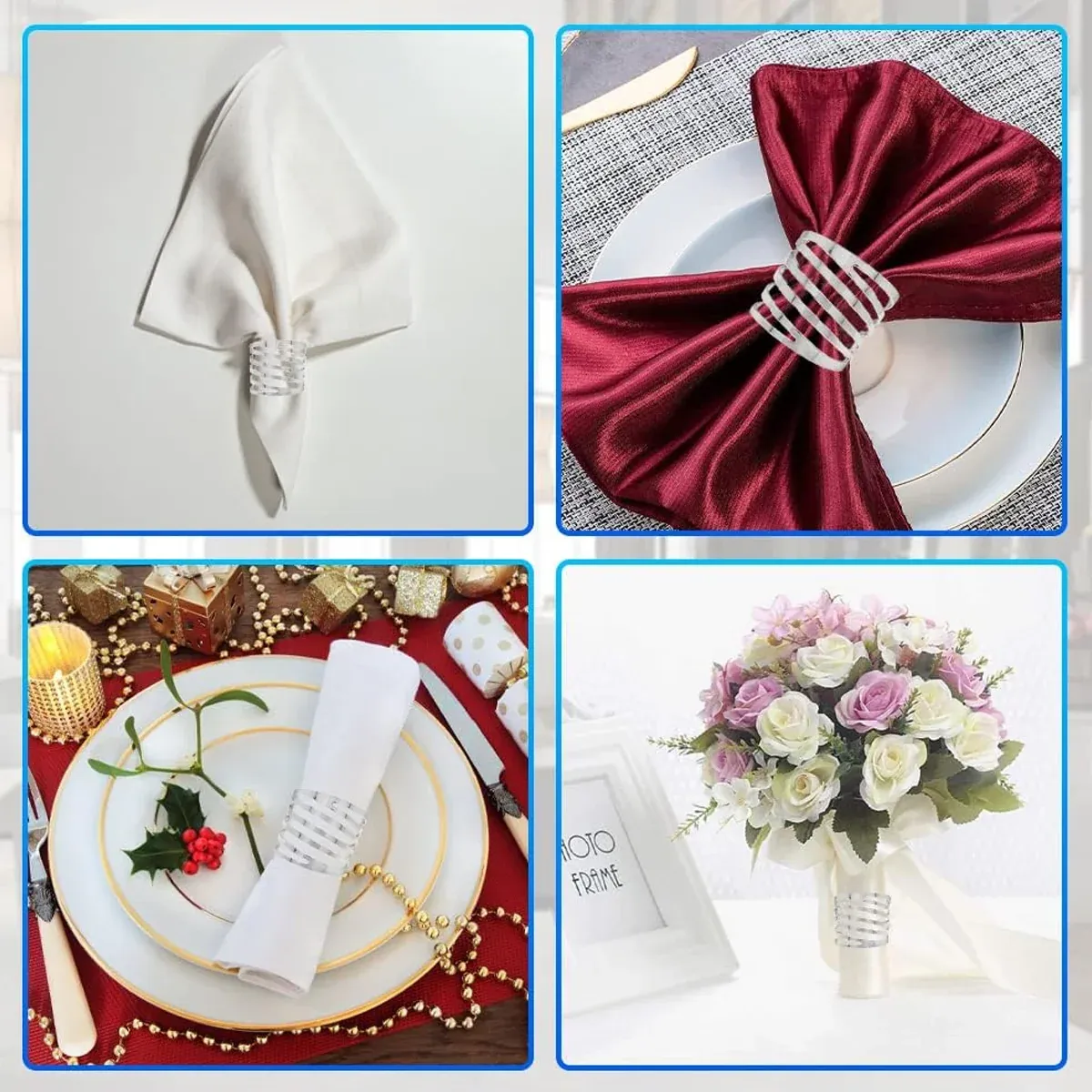 10PCS Hollow Rose Napkin Rings Metal Floral Buckle Wedding Table Decor Holder - Gold — image 5
