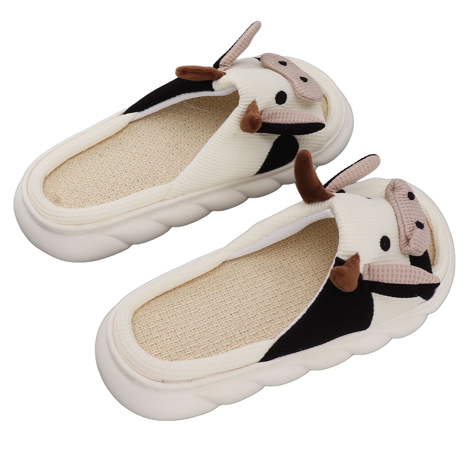 Linen Slippers Wear Resistant Comfortable Open Toe Indoor Slippers Sandals for 4 Season Cow Cartoon Pattern 42 43 Size โ image 5