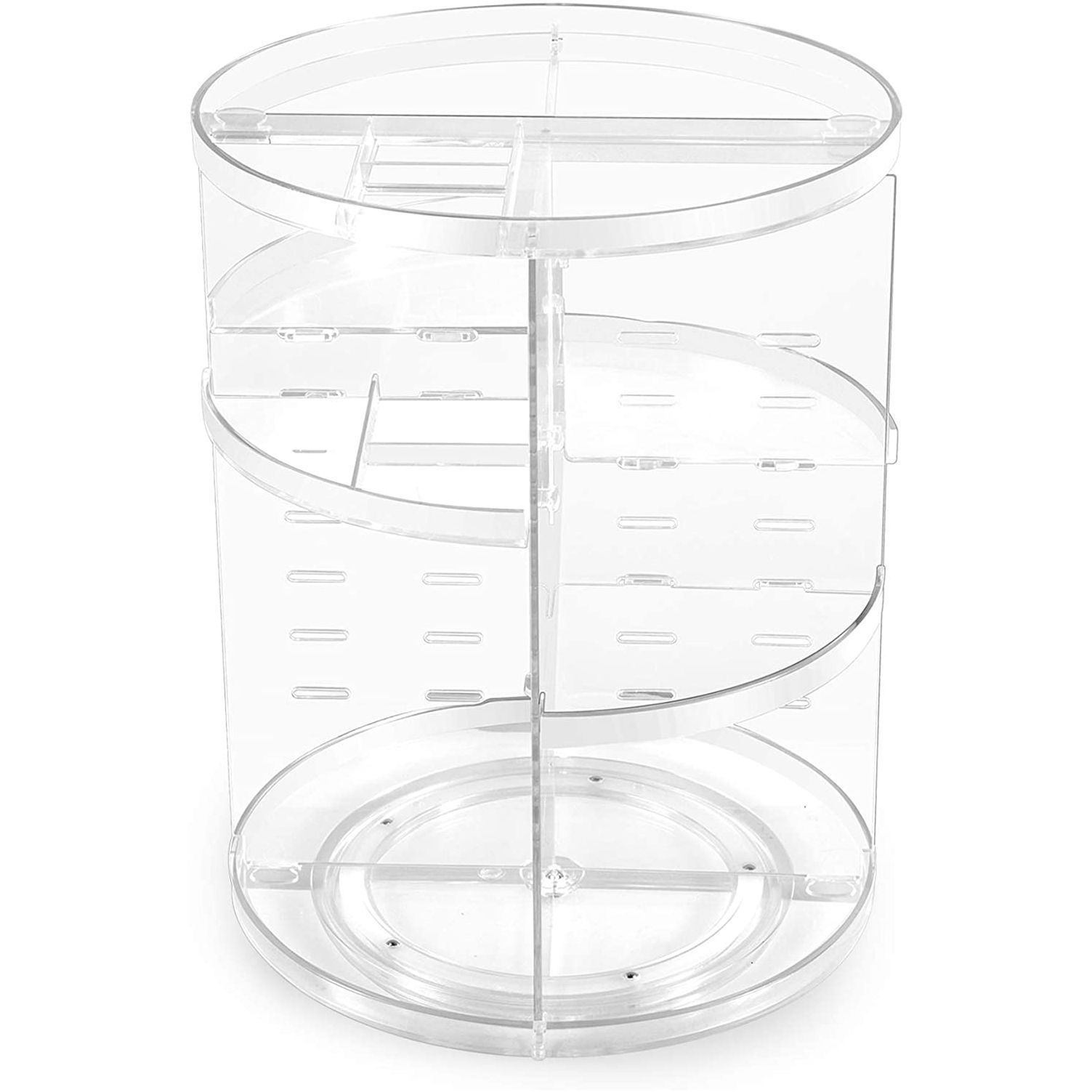 Rotatable Makeup Organizer Storage Box 360° Desktop Makeup Brush Holder Set with 3 Tier Round Cosmetic Display Stand