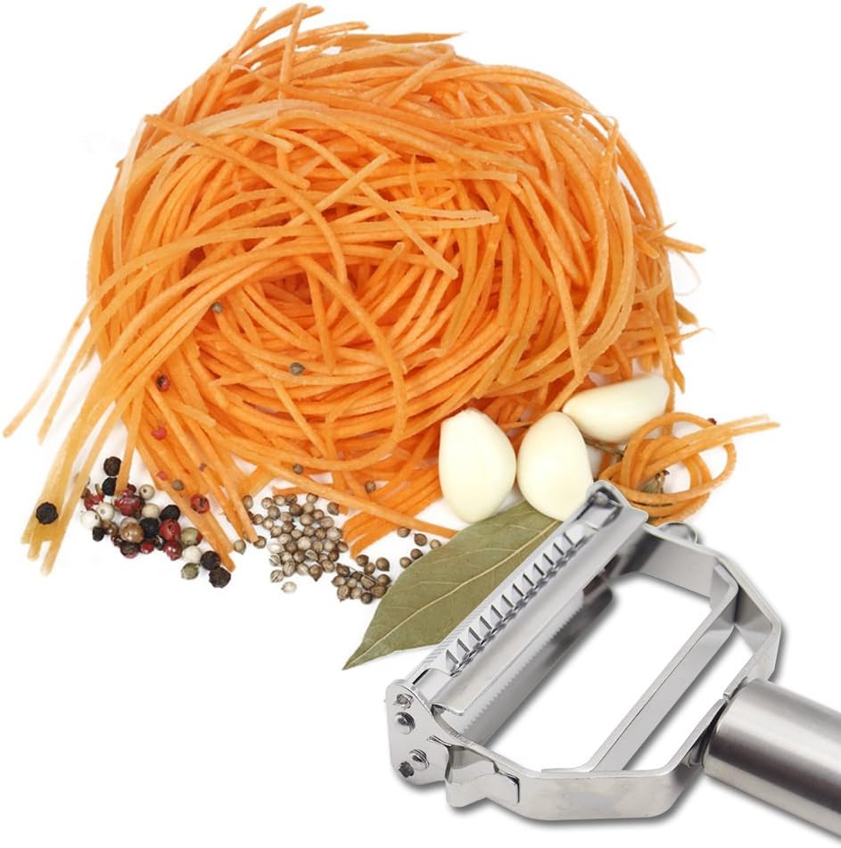 DenSan KG1009 Stainless Steel Julienne Peeler & Vegetable Peeler Multifunction Double-sided Blade Vegetable Cutter and Fruit Slicer Dual Blade(Silver) — image 5