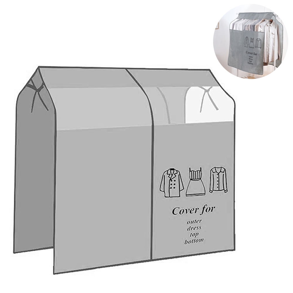 Dustproof Clothes Rack Cover Expandable Hanging Closet Cover Shoulder Dust Cover Clothes Protector for Coats Suits Dresses Grey — image 2