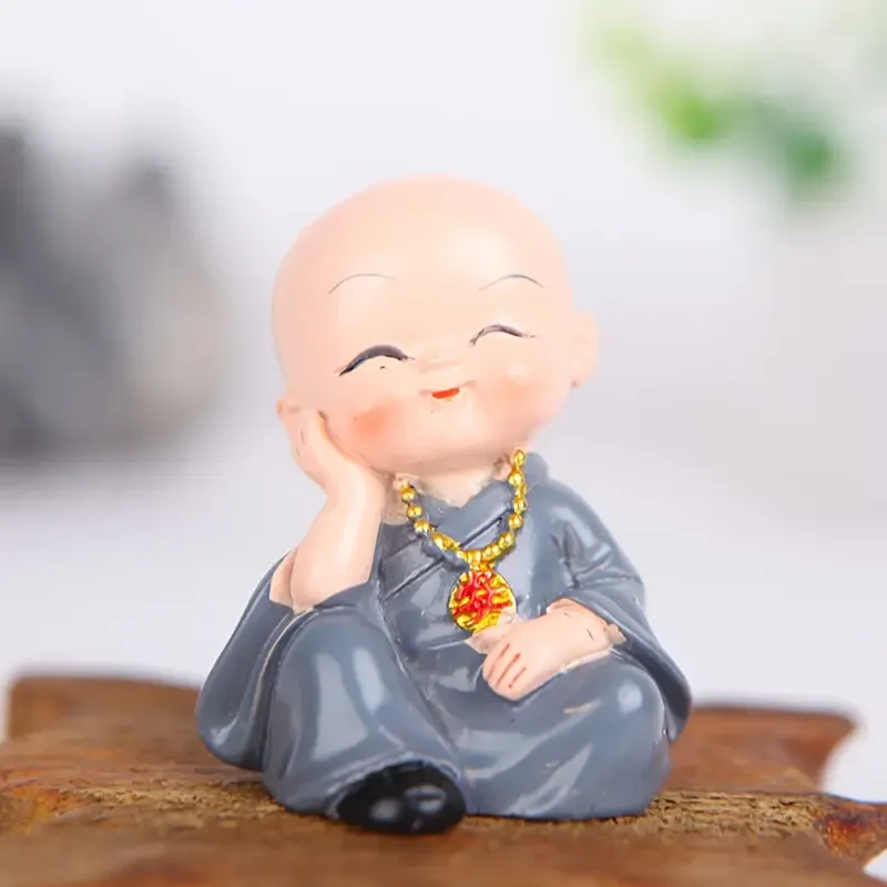 4-Pose Little Monk Resin Figurines, hand-painted, cover eyes/ears/mouth & cheek rest, mini size for car & desk decor, cute Zen vibes, stress-relief & healing — image 4