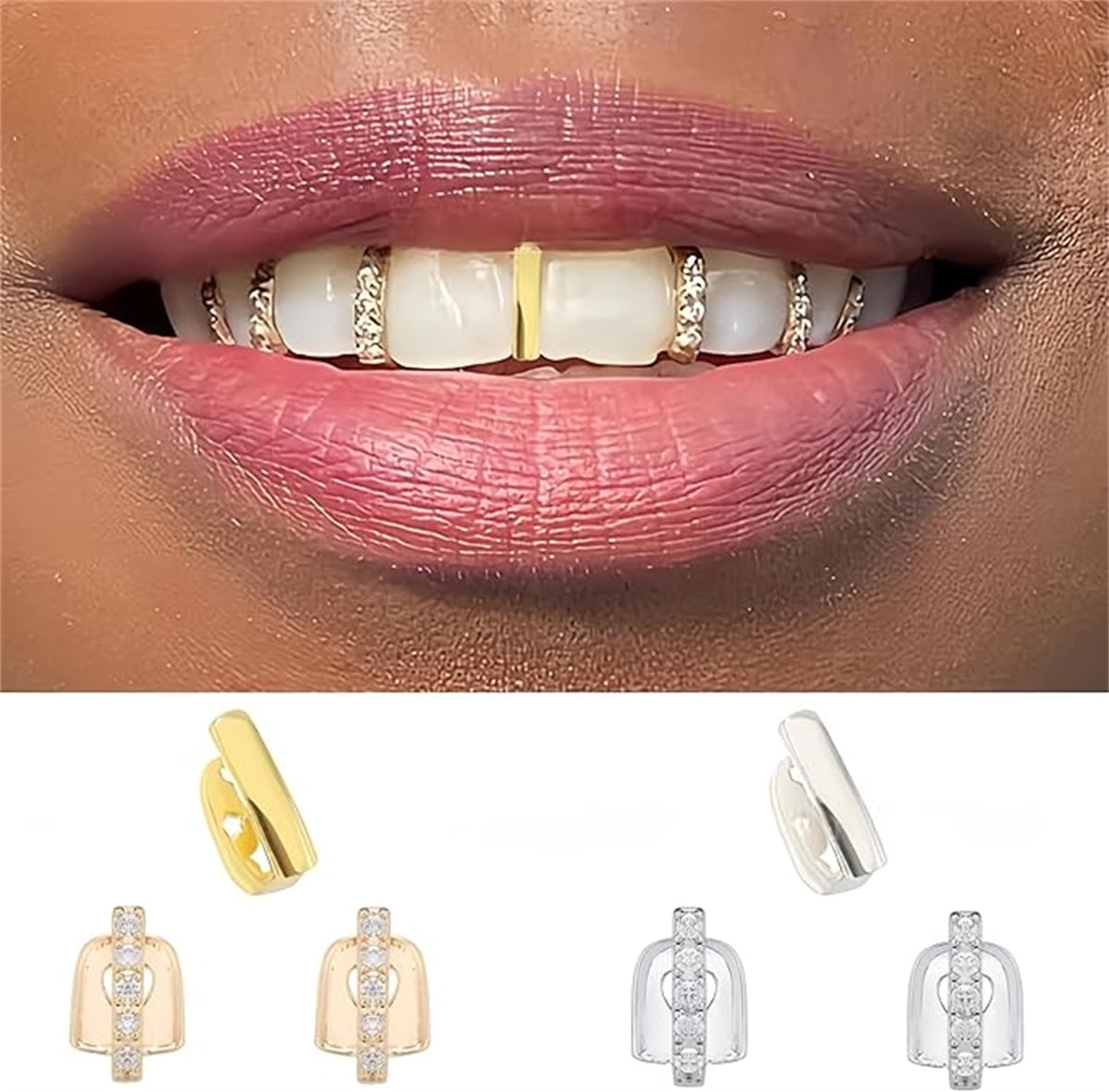 6Pcs 18K Gold Plated Hip Hop Teeth,Hip Hop Teeth Grillz Set for Men Women,Hip Hop Grills for Your Teeth Top and Bottom,Rapper Costume Cosplay Teeth Jewelry and — image 3
