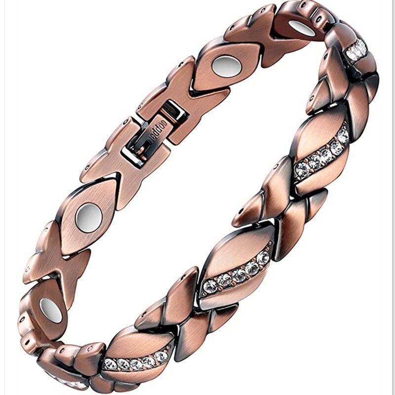 Christmas gift Stylish Ancient Copper Magnetic Therapy Bracelet with Diamond Accents - Enhance Health & Elegance(golden) — image 5