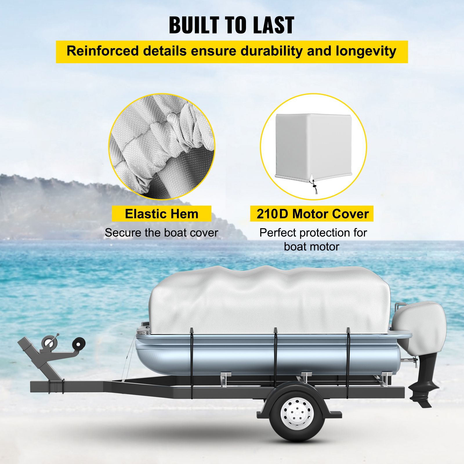 Pontoon Boat Cover, Fit for 17/'-20/' Boat, Heavy Duty 600D Marine Grade Oxford Fabric, UV Resistant Waterproof Trailerable Boat Cover with 2 Support Poles and — image 5