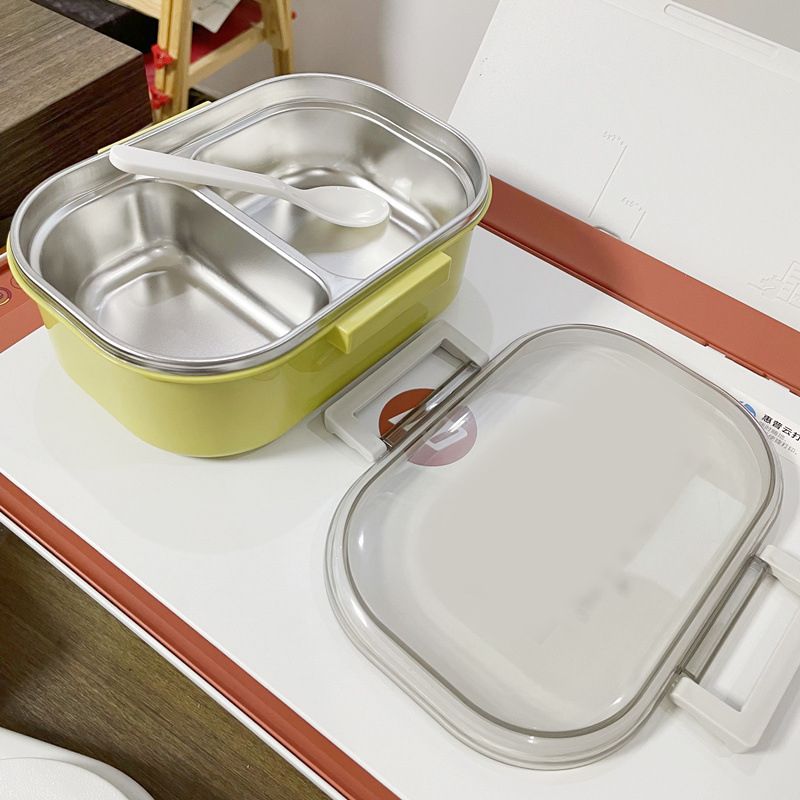 Stainless Steel Lunch Box Korean Style 2 Compartment Bento Box Metal Food Container for Kids Adults Pupils Office Workers chartreuse โ image 6