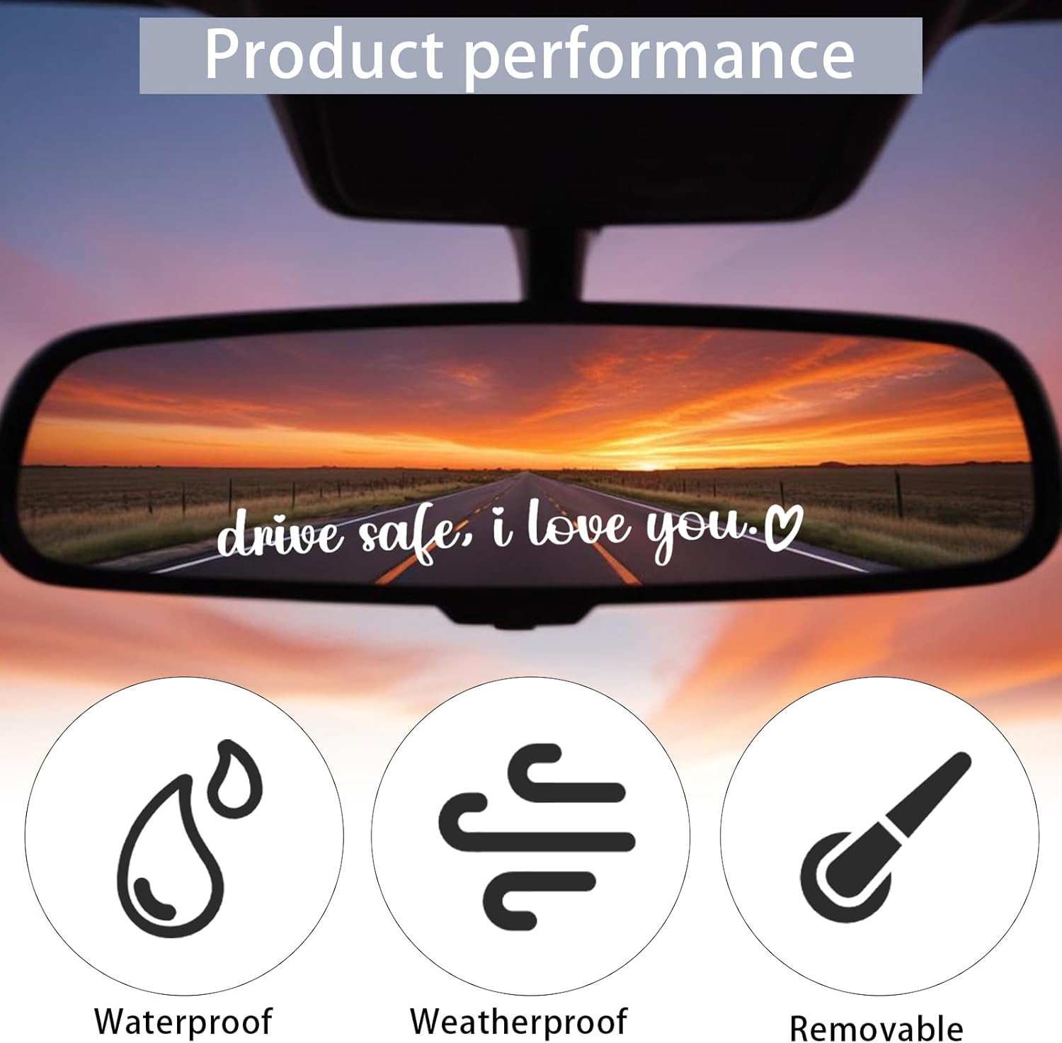 5 Pcs Drive Safe I Love You Sticker, White I Love You Drive Safe Mirror Stickers for Rearview Mirror & Windshield, Reusable Funny Car Decals for Couples & — image 2