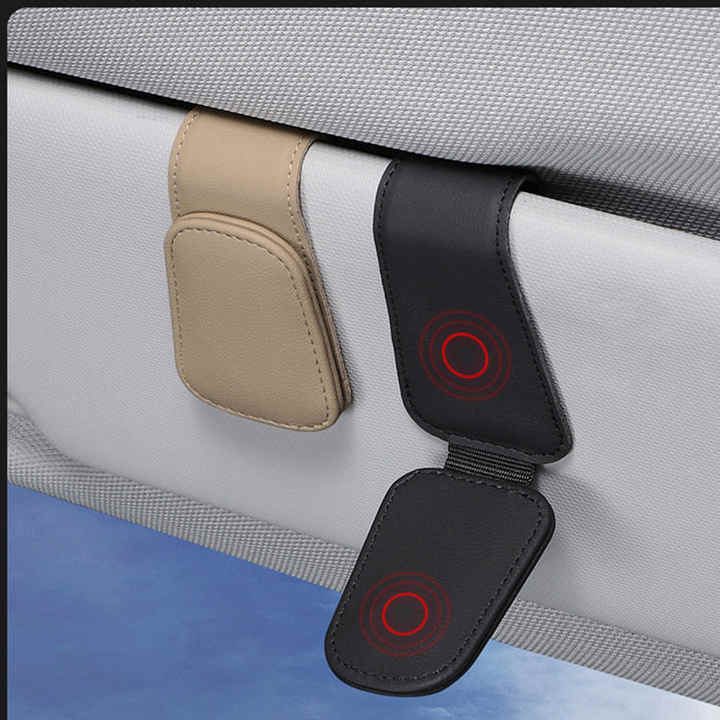 2 Pcs Orange PU Leather Car Visor Sunglasses Holder - Multi-Functional Clip for Glasses, Cards & Tickets, 9.5 × 4.5cm — image 2