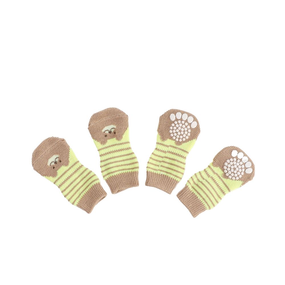 Pet Dog Socks Cartoon Pattern Non Slip 4 Pack Aqua green ripple [4 pack] M [recommended sole width is about 4] 2.5-6kg pounds — image 4