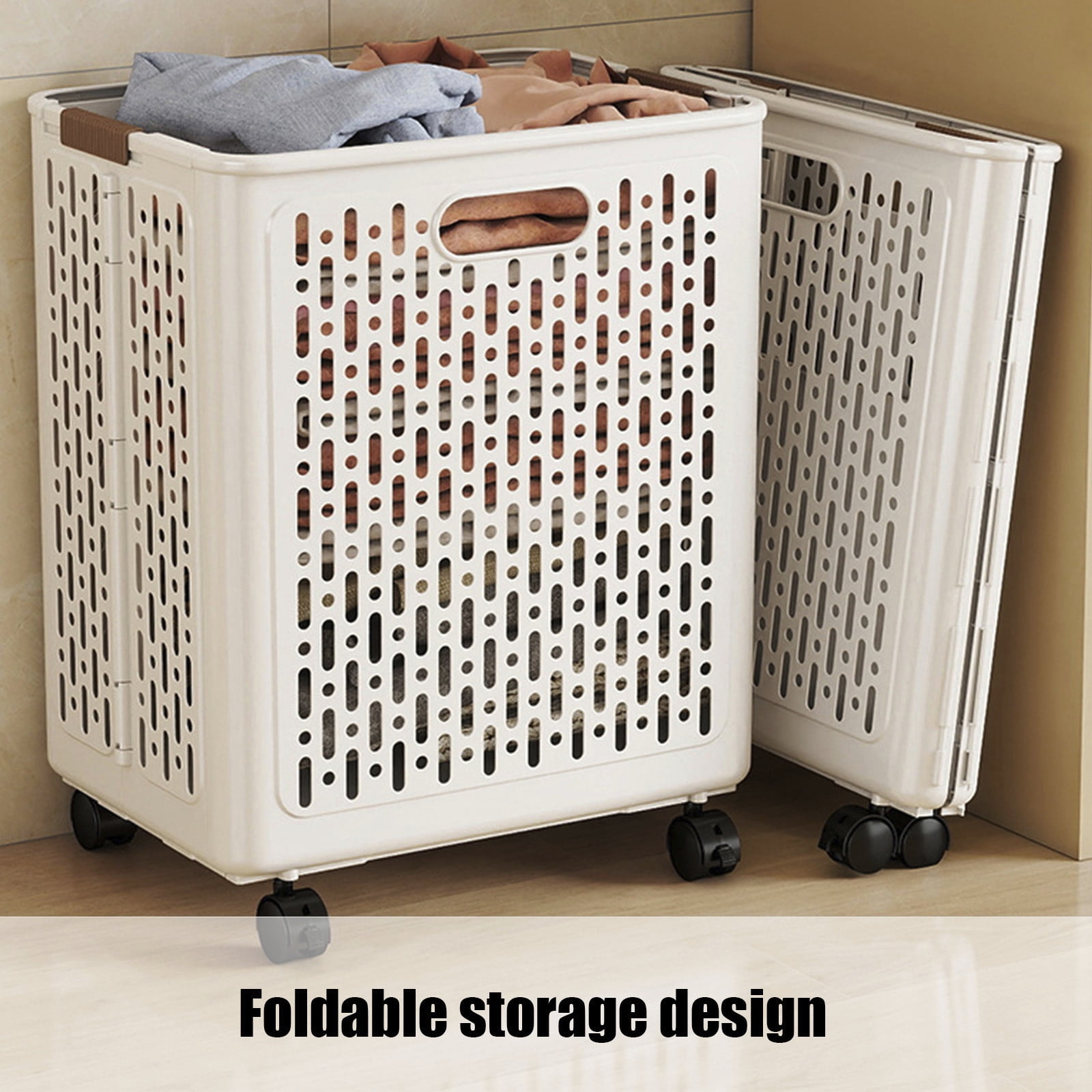 Collapsible Laundry Hamper with Wheels - Foldable Storage Basket for Clothes, Toys & Organizing | Rolling Linen Cart w/ Handle, Portable Closet Utility Bin 18 โ image 5