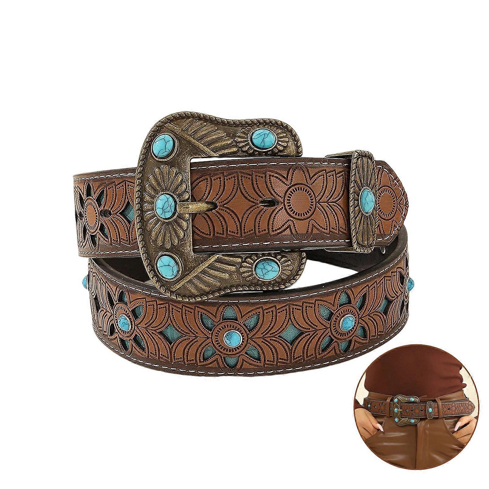 125cm Women's Carved Antique PU Leather Belt for Casual Wear — image 2