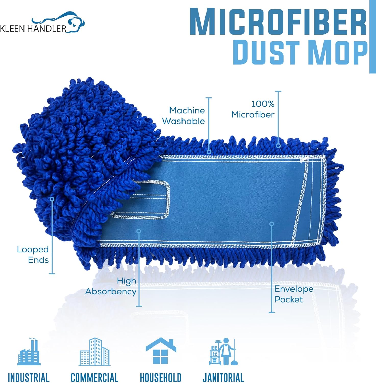 24 inch Microfiber Dust Mop | Medium Washable Commercial Mop Head Replacement, Pack of 3 — image 2