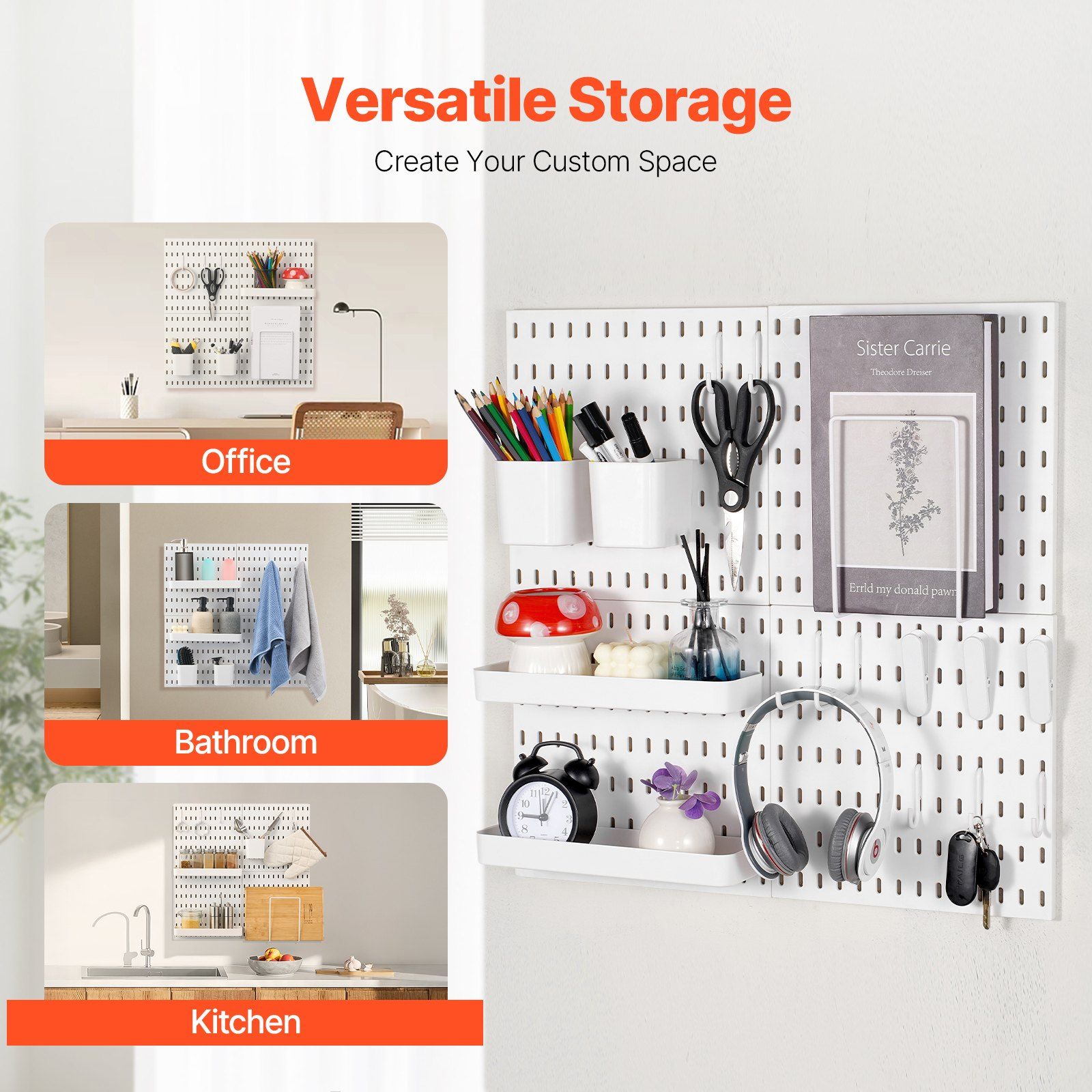 280 x 280 mm Plastic Pegboard Set, 4-Panel Combination Wall Organizer Kit with Accessories, Storage Solution for Garage, Kitchen, Craft Room, Office & — image 2