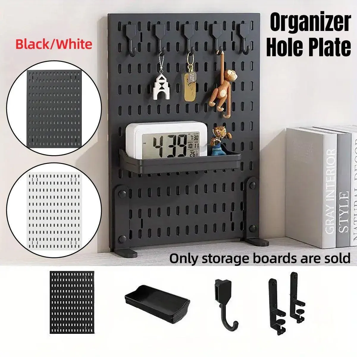 Clip-On Vertical Hole Board Desktop Organizer Punch-Free Office Partition Shelf - White — image 2