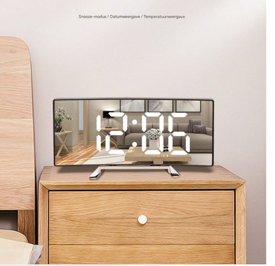 Multifunctional electronic alarm clock with light effect - Creative large screen - Curved LED light - Digital home mirror - Clock decoration - Black casing — image 4