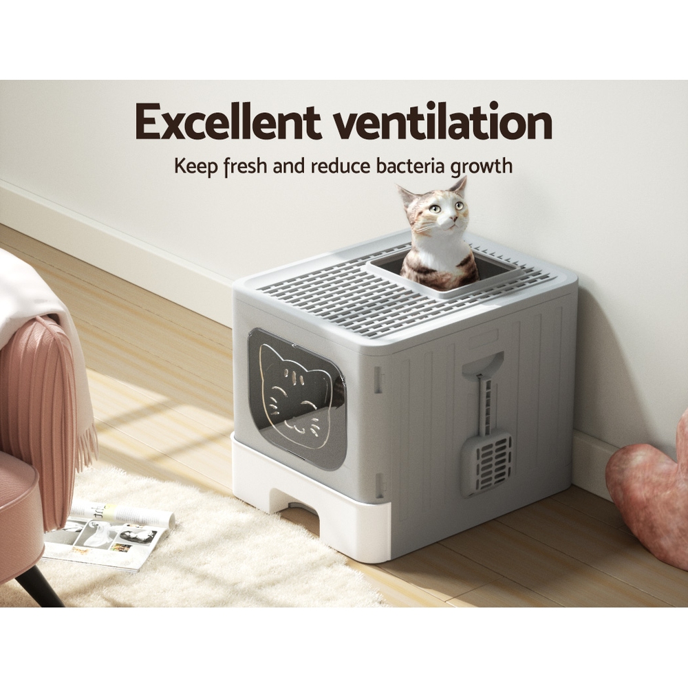 i.Pet Cat Litter Box Large Tray Kitty Toilet Enclosed Hooded Foldable Cat Litter Box Scoop Grey โ image 6