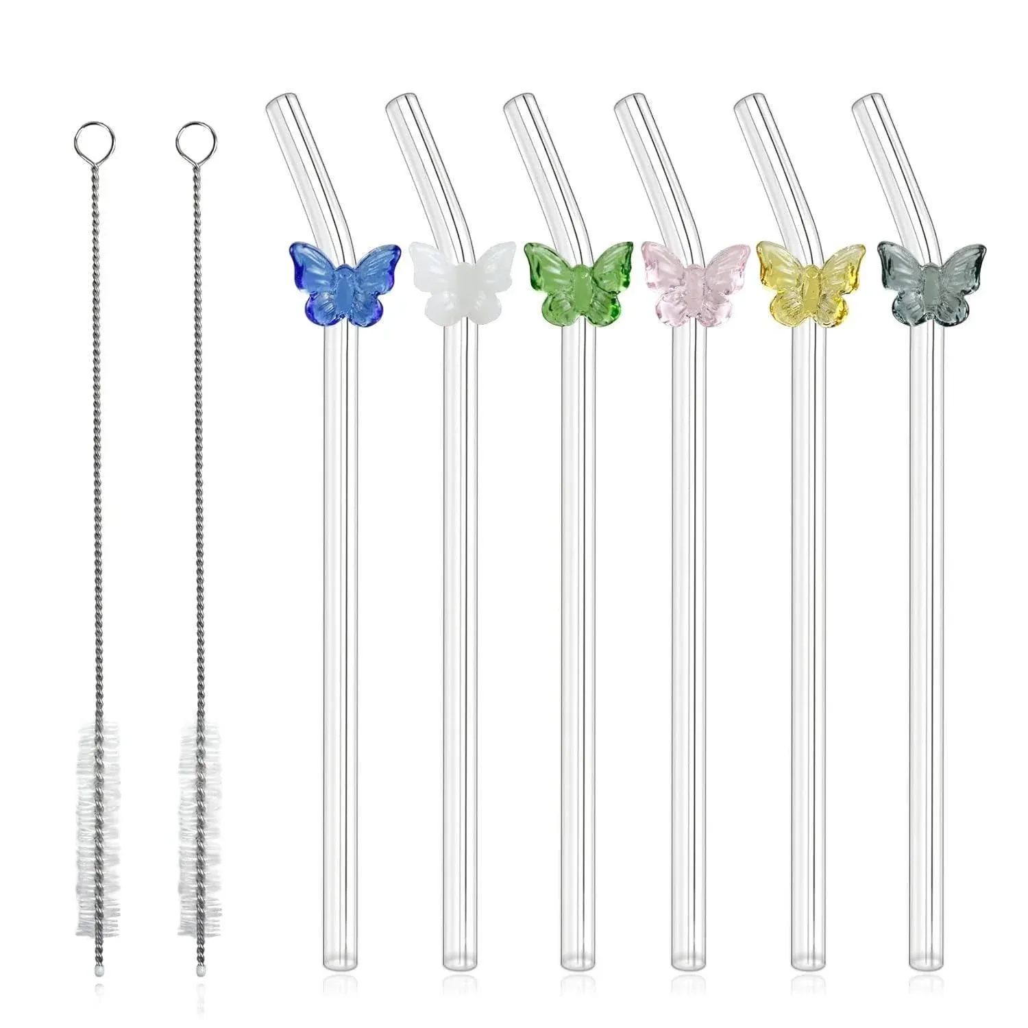 8pcs Colourful Butterfly Glass Straw Reusable Heat Resistant Proof MultiColours โ image 2