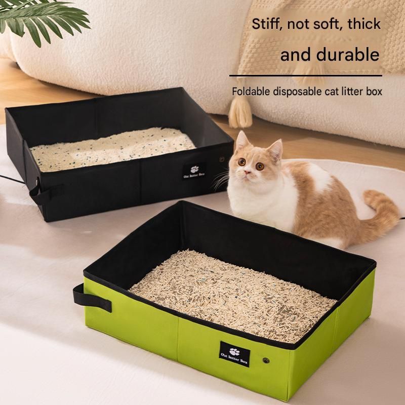 Travel Friendly Pet Toilet Kit - Green Portable Cat Litter Box and White Scoop Set - Foldable Oxford Fabric Tray with Waterproof Liner, PP Fine Mesh Scoop for — image 3